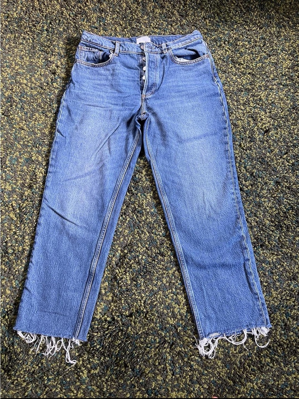 Boyish Light Blue Straight-Leg Jeans with Frayed Hem